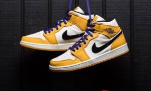 湖人配色 Air Jordan 1 Mid "Lakers" 实物赏析