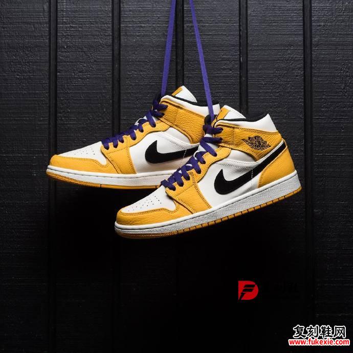 湖人配色 Air Jordan 1 Mid "Lakers" 实物赏析 