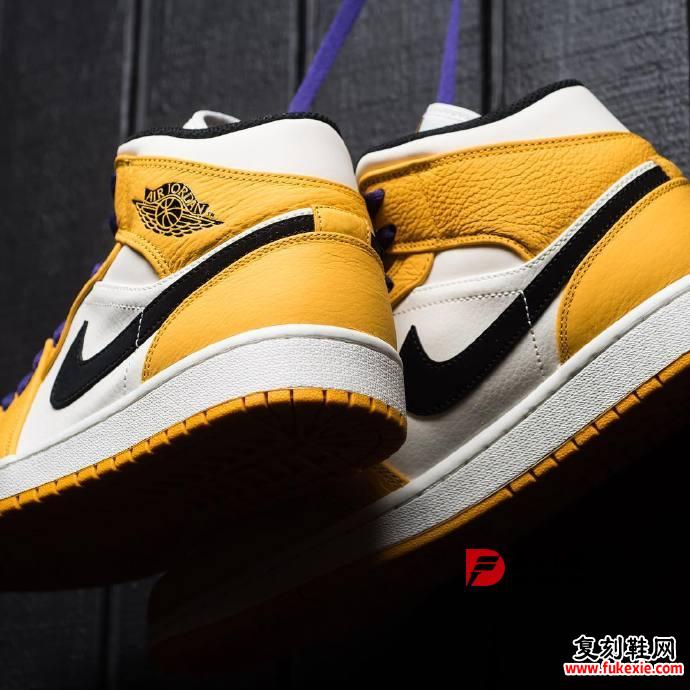 湖人配色 Air Jordan 1 Mid "Lakers" 实物赏析 