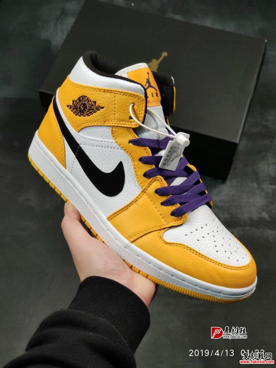 Air Jordan 1 Mid“紫金湖人”Air Jordan 1 Mid Lakers AJ1白橙子金黄湖人官方货号：852542-70