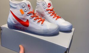 真标off-white x Nike Blazer Low 联名款网纱透气水晶底 开拓者高帮百搭休闲鞋