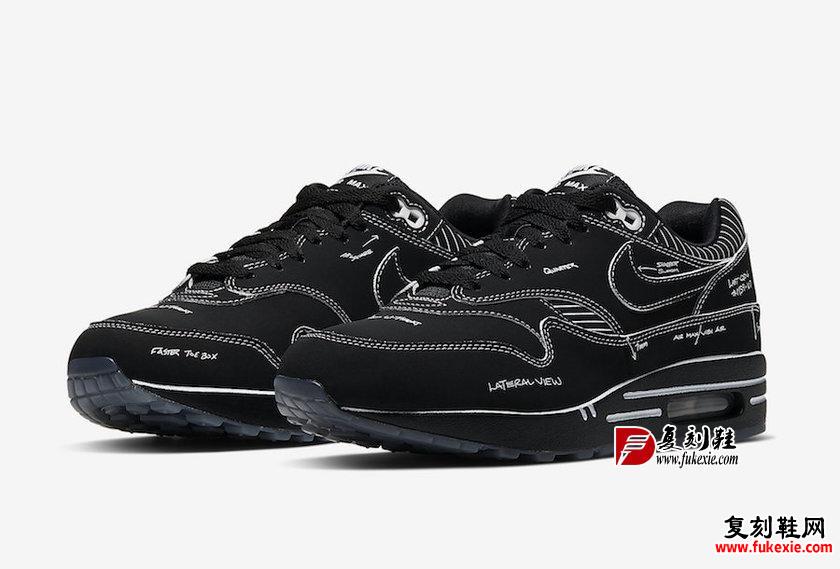 Nike Air Max 1 Tinker Black Schematic Sketch To Shelf CJ4286-001åå¸æ¥æ