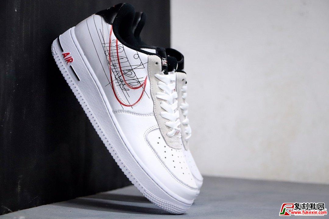  耐克 Nike Air Force 1 Script Swoosh 设计手稿 复古Logo 空军一号 货号:CK9257-100 | 复刻鞋网 www.fukexie.com