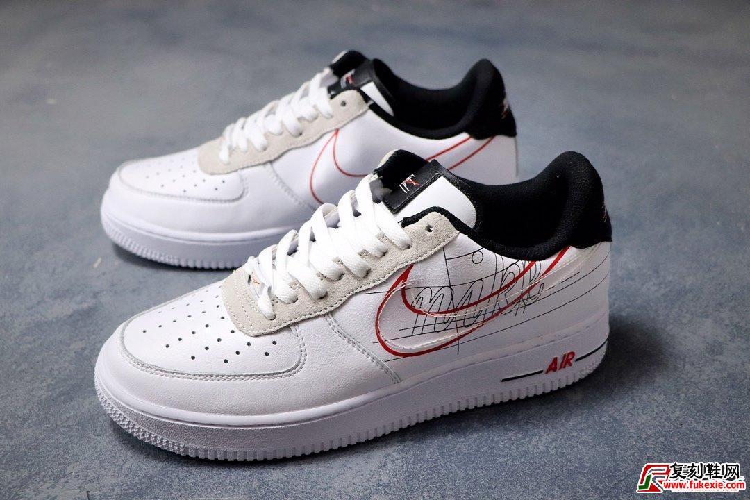  耐克 Nike Air Force 1 Script Swoosh 设计手稿 复古Logo 空军一号 货号:CK9257-100 | 复刻鞋网 www.fukexie.com