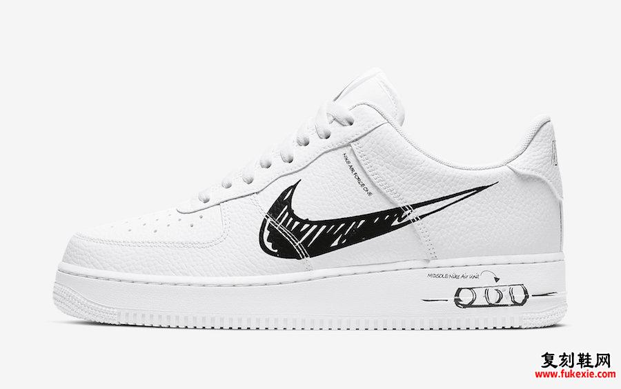 Nike Air Force 1 Low'Sketch'空军一号黑白配色发售 货号：CW7581-101