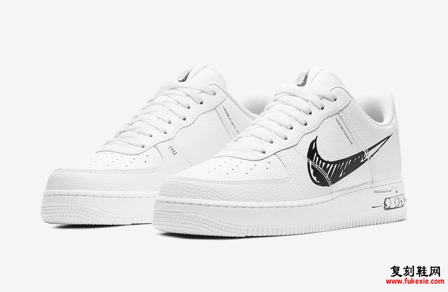 Nike Air Force 1 Low'Sketch'空军一号黑白配色发售 货号：CW7581-101