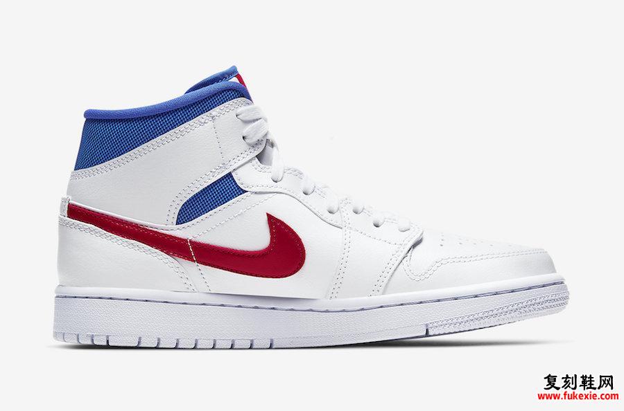 Air Jordan 1 Mid White Red宝蓝色BQ6472-164发售日期