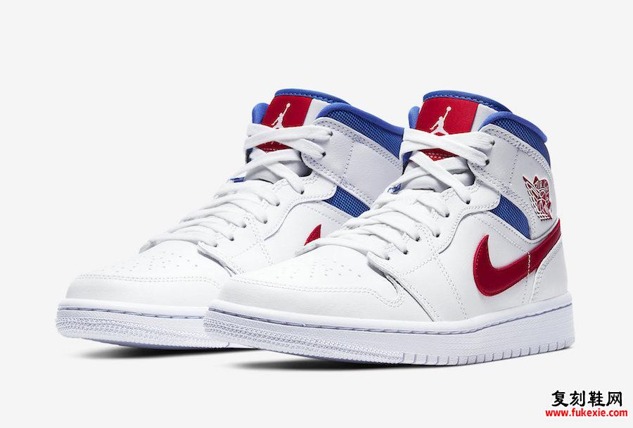 Air Jordan 1 Mid White Red宝蓝色BQ6472-164发售日期