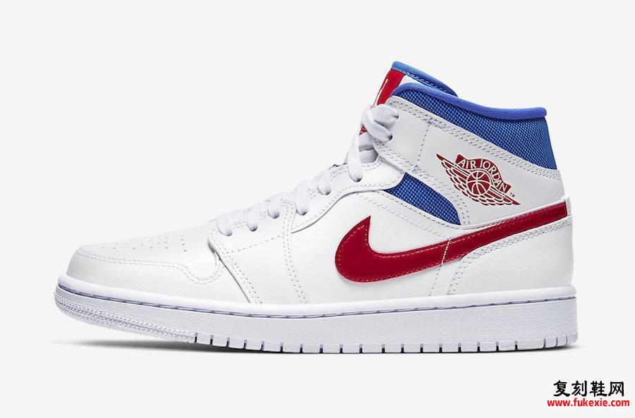 Air Jordan 1 Mid White Red宝蓝色BQ6472-164发售日期