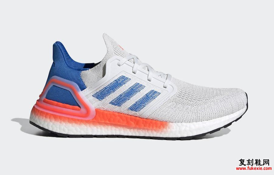 adidas Ultra Boost 2020 White Glory Blue Solar Red EG0708发售日期