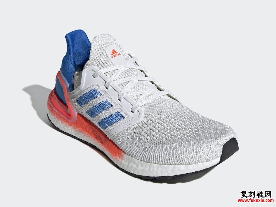 adidas Ultra Boost 2020 White Glory Blue Solar Red EG0708发售日期