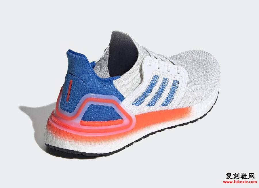 adidas Ultra Boost 2020 White Glory Blue Solar Red EG0708发售日期