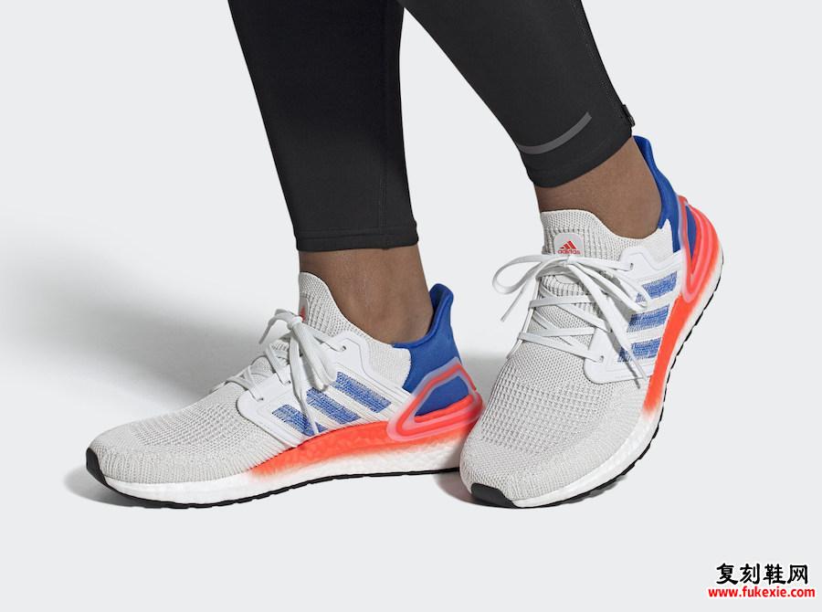 adidas Ultra Boost 2020 White Glory Blue Solar Red EG0708发售日期