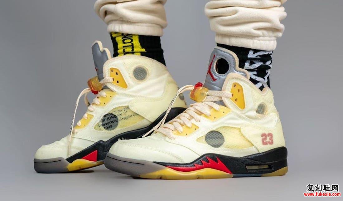 灰白色Air Jordan 5 Sail Fire Red发售日期DH8565-100 On-Feet