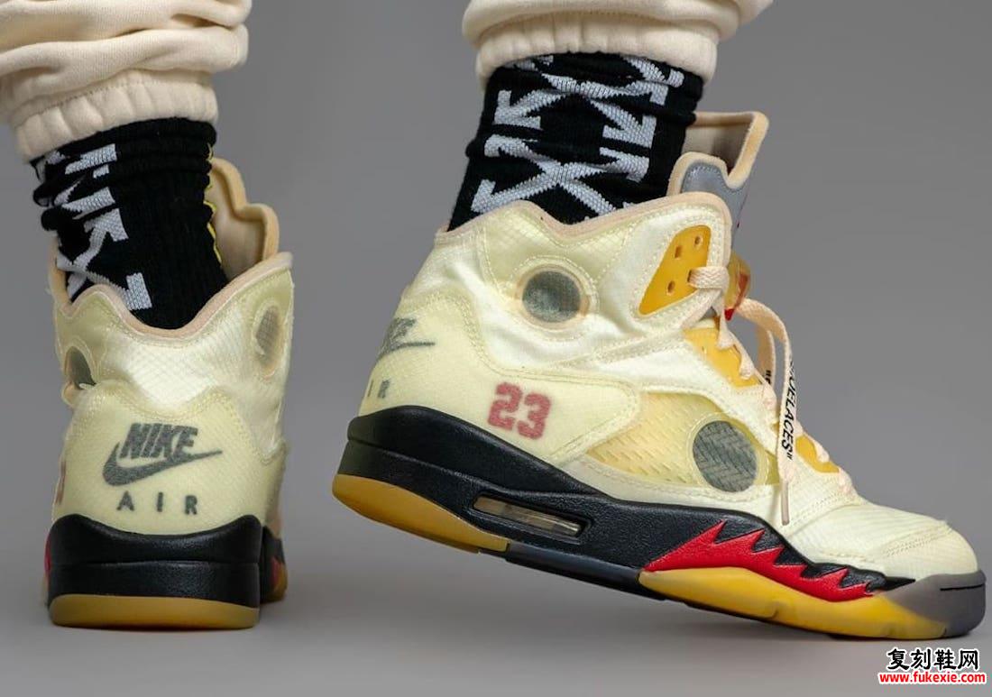 灰白色Air Jordan 5 Sail Fire Red发售日期DH8565-100 On-Feet