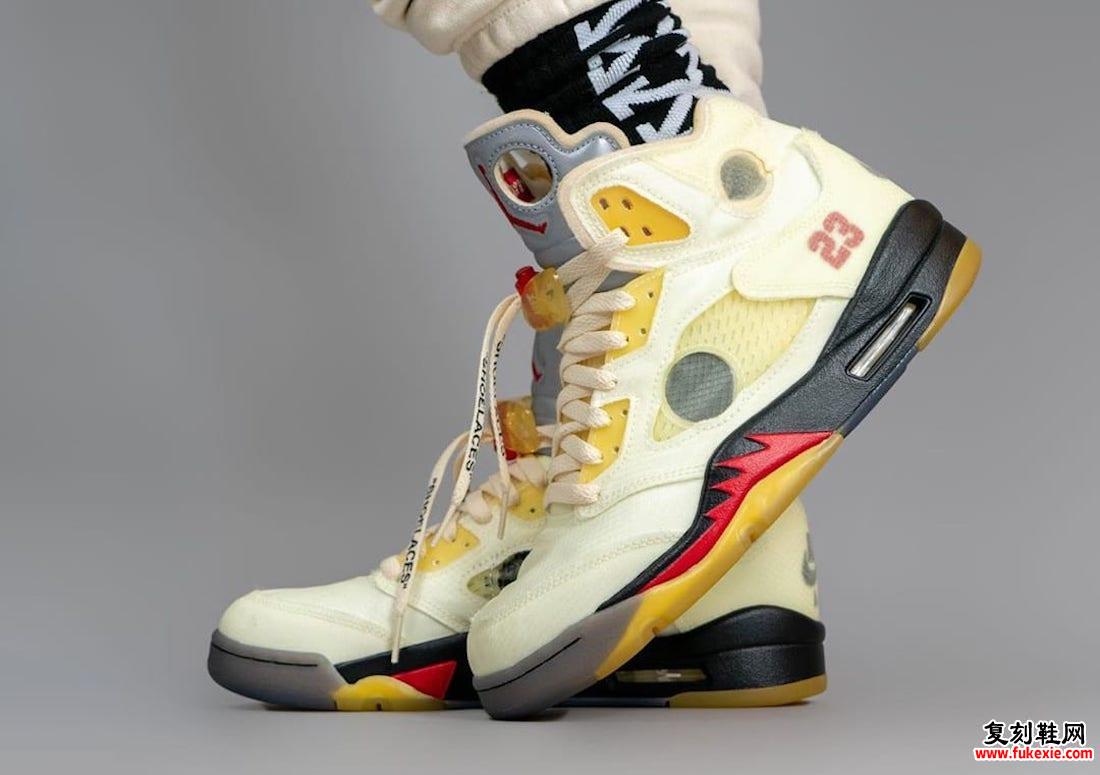 灰白色Air Jordan 5 Sail Fire Red发售日期DH8565-100 On-Feet