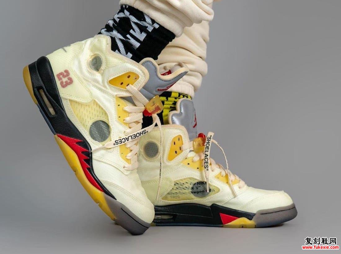 灰白色Air Jordan 5 Sail Fire Red发售日期DH8565-100 On-Feet