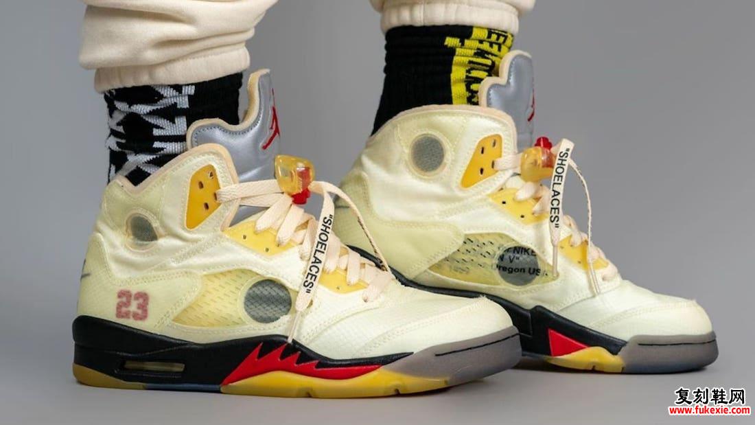 灰白色Air Jordan 5 Sail Fire Red发售日期DH8565-100 On-Feet