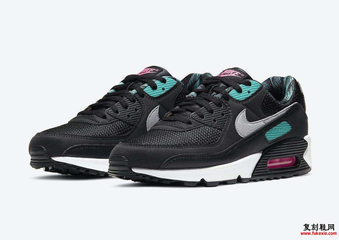 Nike Air Max 90 Black Teal Pink Palm Trees DC0958-001发售日期