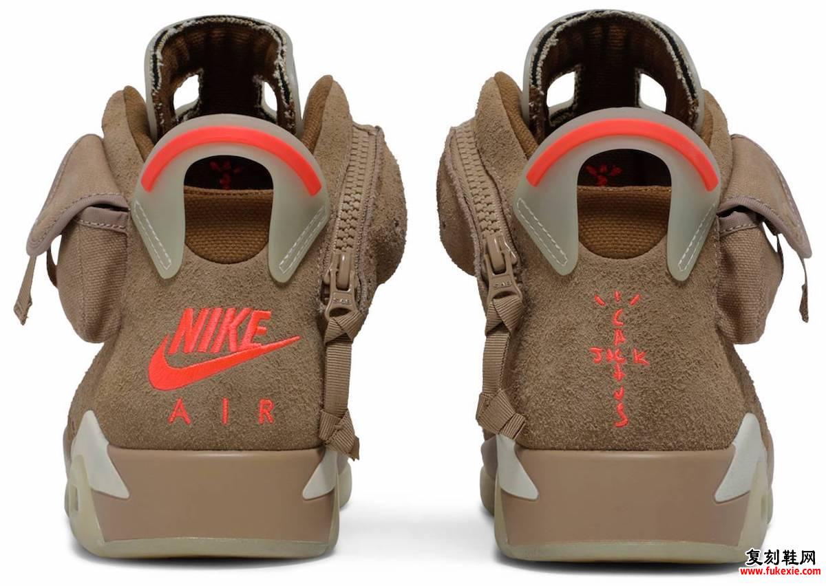 Travis Scott Air Jordan 6 British Khaki DH0690-200鞋跟