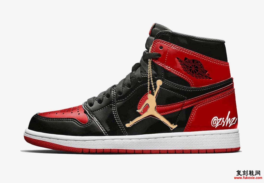 Air Jordan 1 Bred漆皮555088-063金色吊牌模型