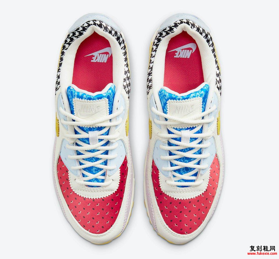 Nike Air Max 90 Sail Blue Red Pink Yellow DM8075-100发售日期