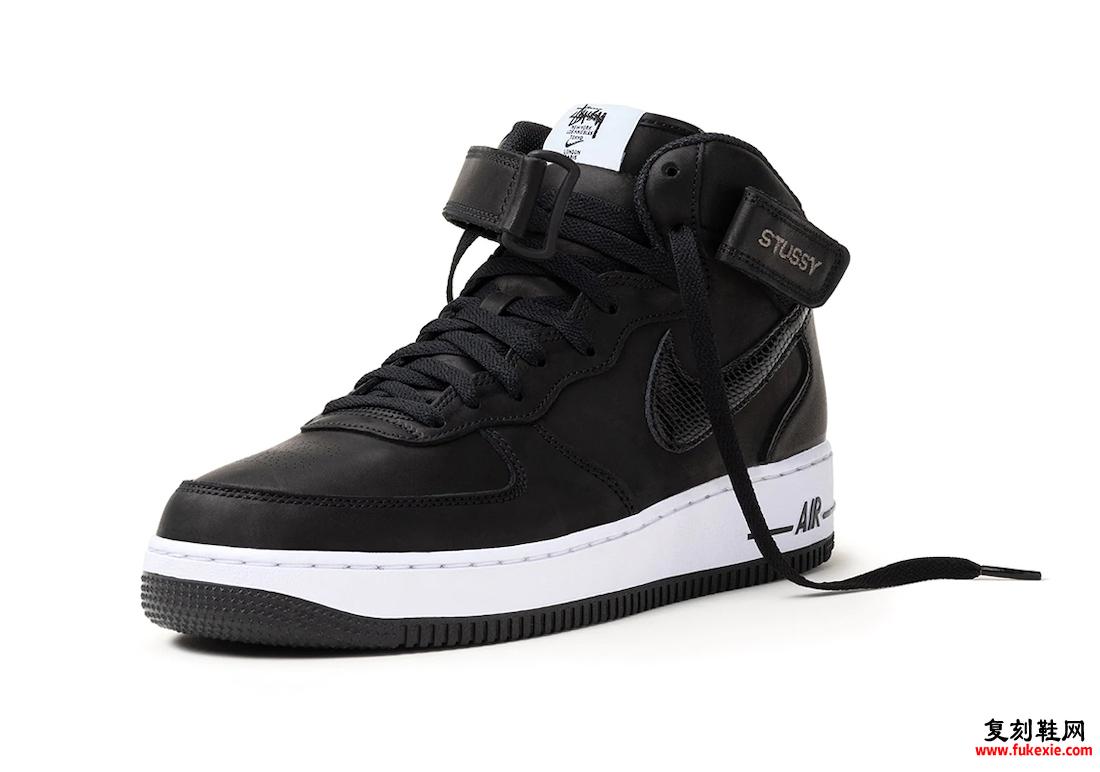 Stussy Nike Air Force 1 Mid Black Luxe 皮革 发布日期