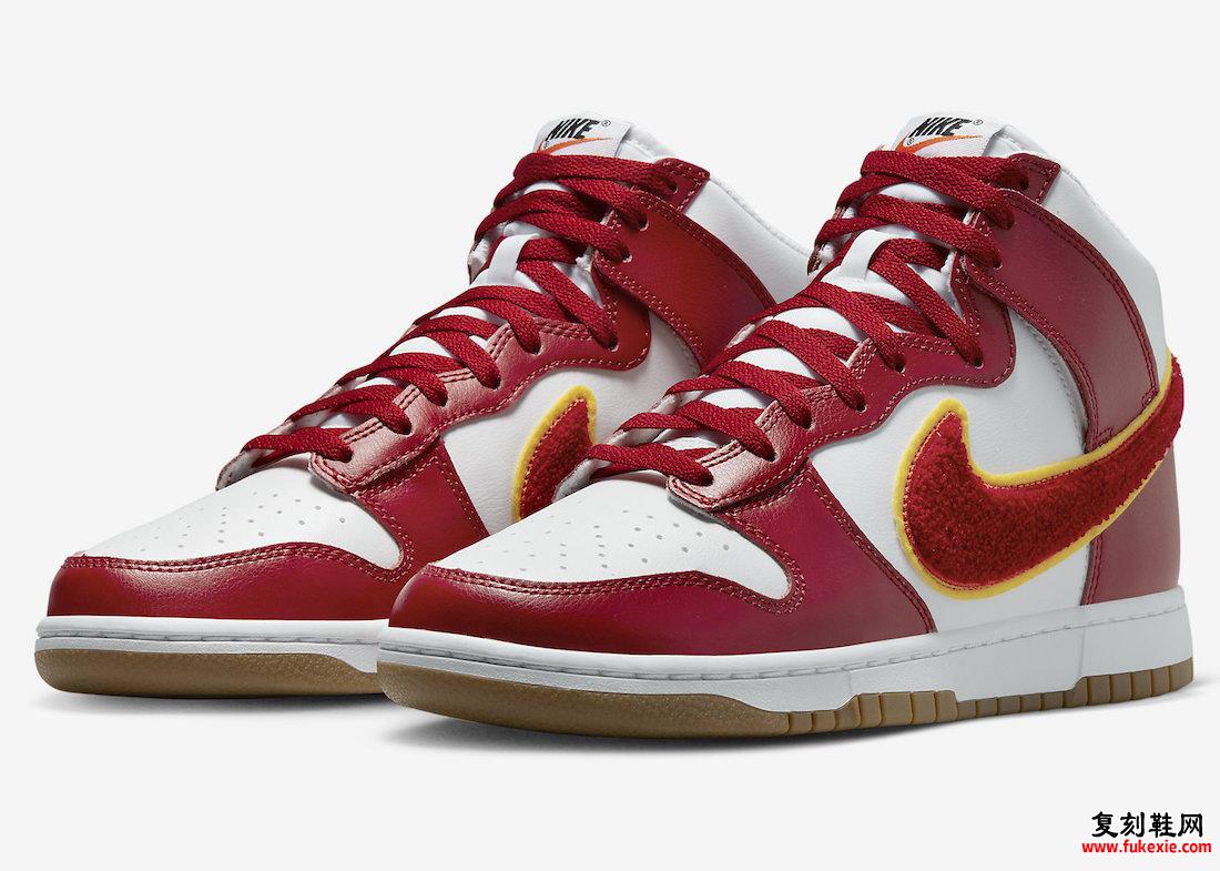 Nike Dunk High Chenille Swoosh White Gym Red DR8805-101 发布日期