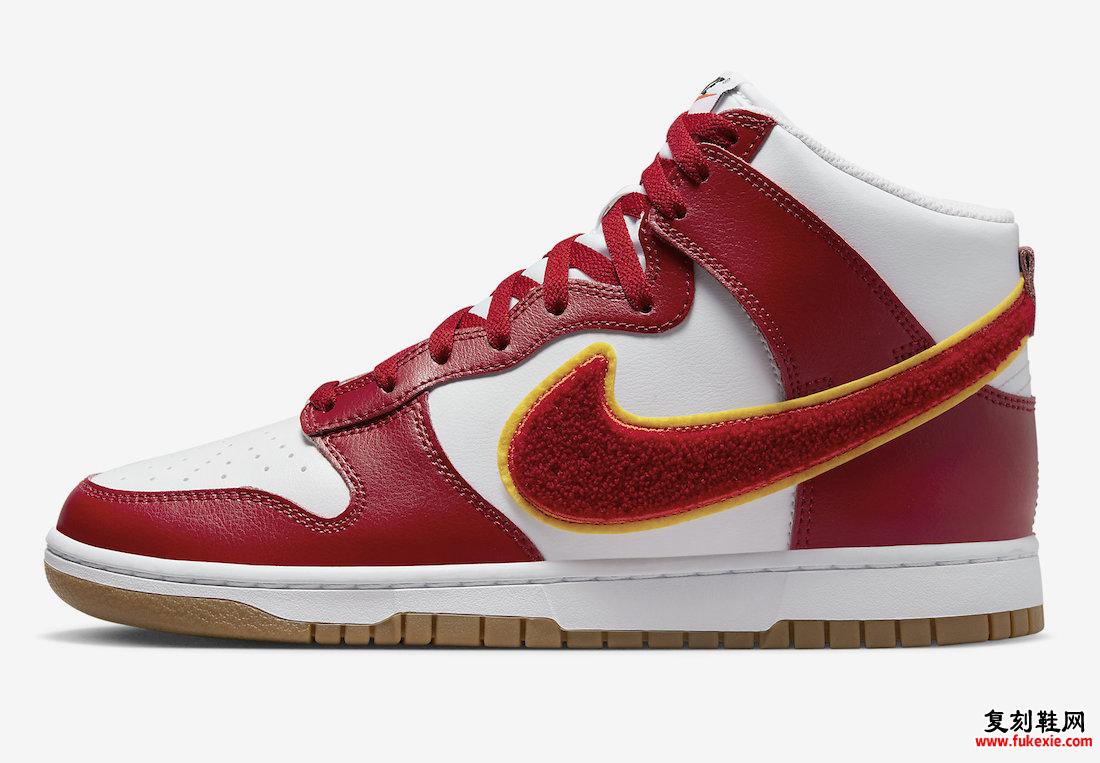 Nike Dunk High Chenille Swoosh White Gym Red DR8805-101 发布日期