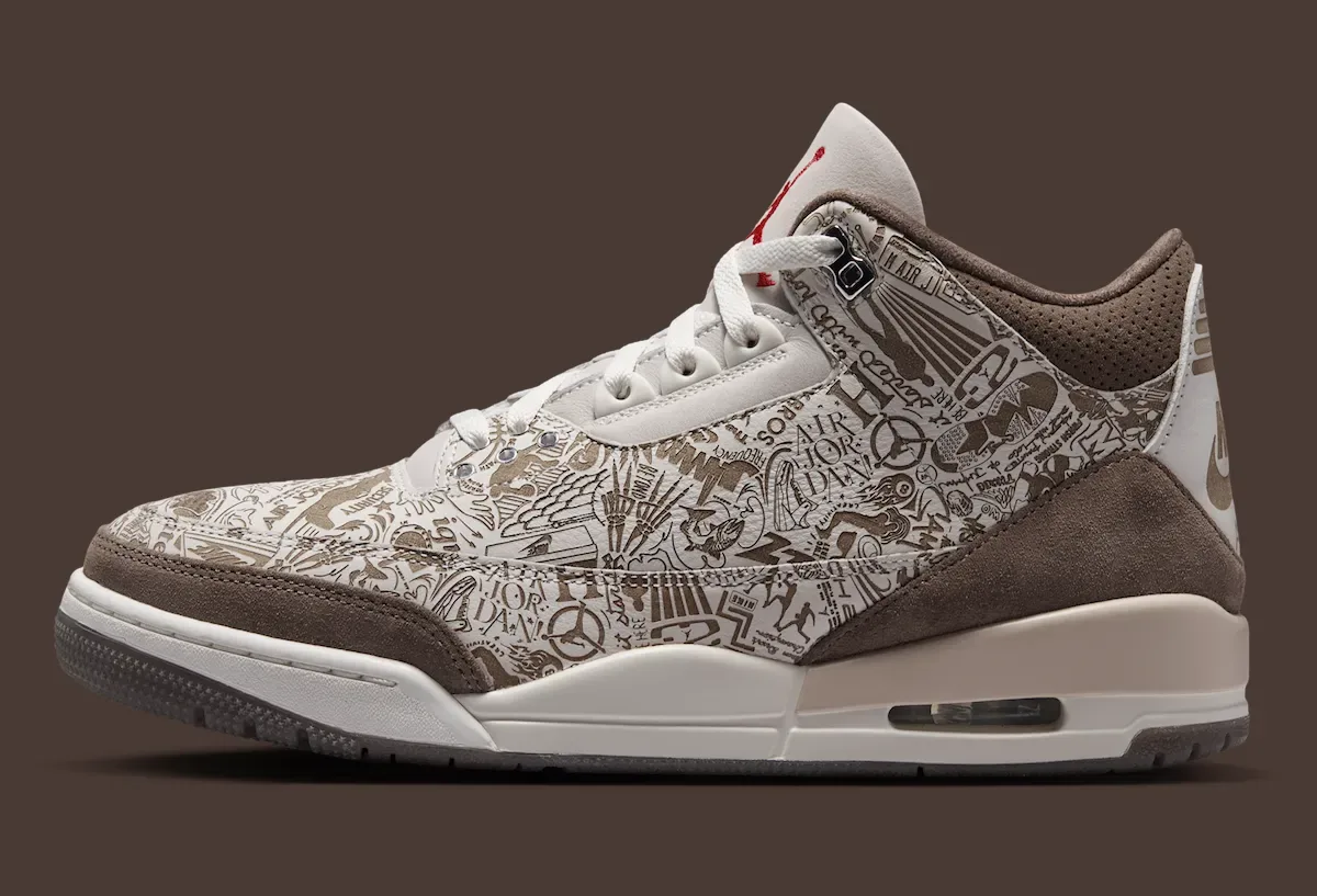 满印激光蚀刻棕麂皮金属银细节,Air Jordan 3 “Laser” 8月22日致敬MJ生涯首次市售插图1 满印激光蚀刻棕麂皮金属银细节,Air Jordan 3 “Laser” 8月22日致敬MJ生涯首次市售