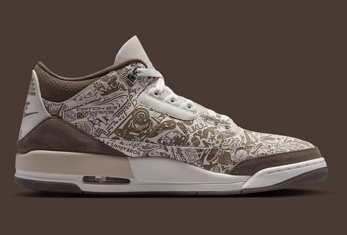 满印激光蚀刻棕麂皮金属银细节,Air Jordan 3 “Laser” 8月22日致敬MJ生涯首次市售插图2 满印激光蚀刻棕麂皮金属银细节,Air Jordan 3 “Laser” 8月22日致敬MJ生涯首次市售
