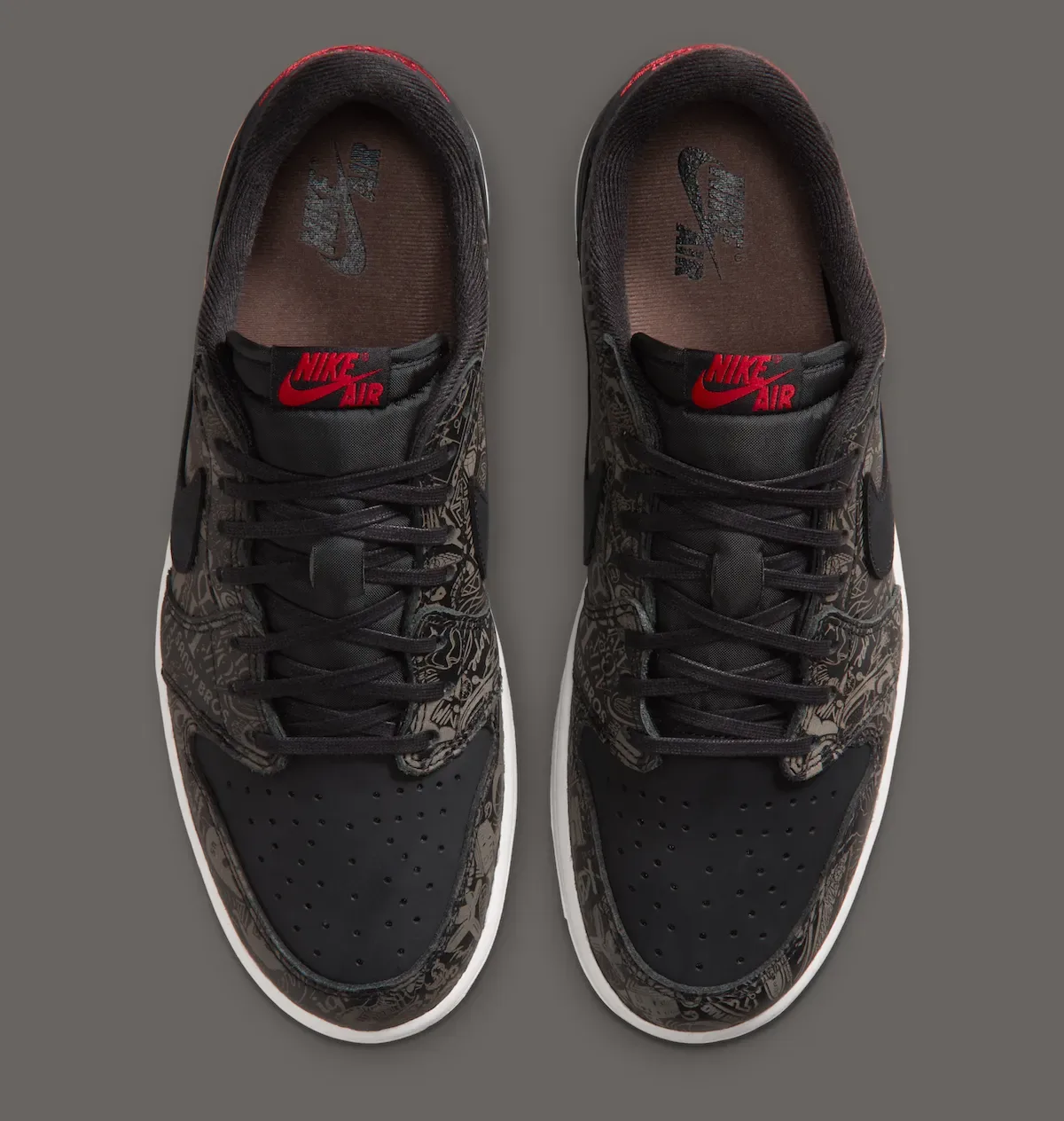 黑棕激光蚀刻皮革鞋面 Fire Red 刺绣细节点缀，Air Jordan 1 Low OG “Laser” 8月22日发售