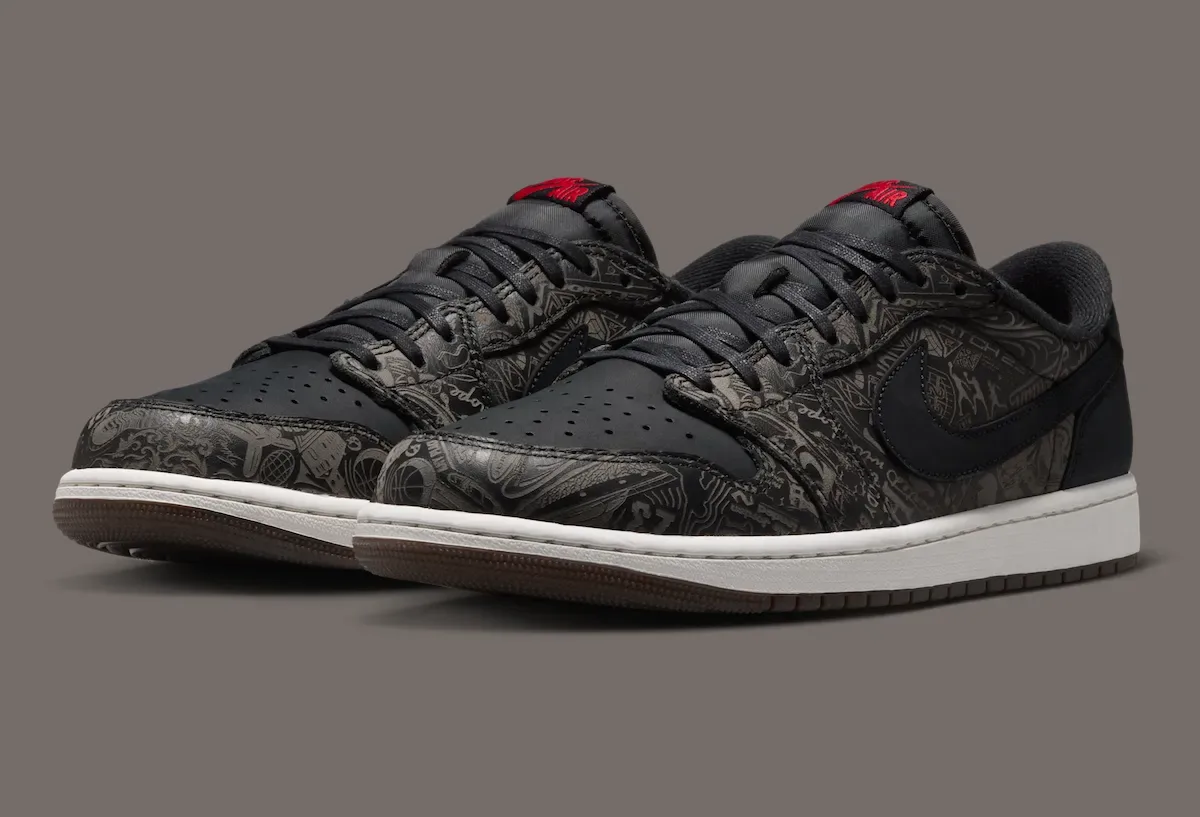 黑棕激光蚀刻皮革鞋面 Fire Red 刺绣细节点缀，Air Jordan 1 Low OG “Laser” 8月22日发售