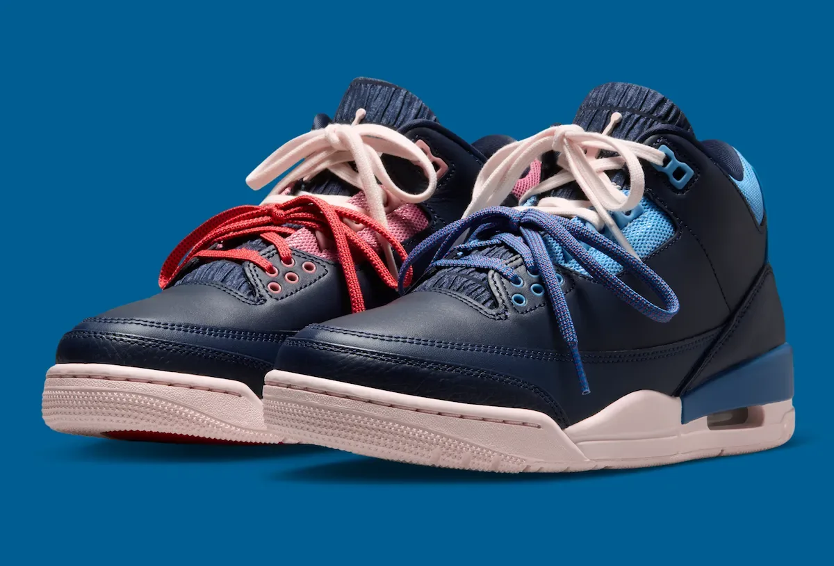 海军蓝基底左右脚粉蓝鸳鸯撞色，女款 Air Jordan 3 “Sports Renaissance” 8月15日发售
