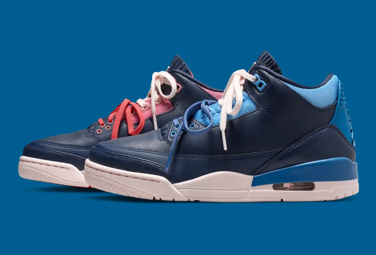 海军蓝基底左右脚粉蓝鸳鸯撞色，女款 Air Jordan 3 “Sports Renaissance” 8月15日发售