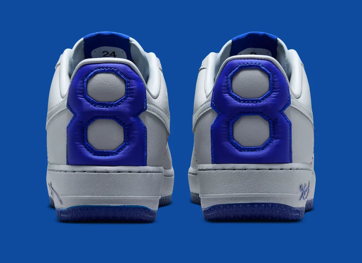 灰色皮革红色棒球缝线蛇纹Swoosh，Nike Kobe Air Force 1 Protro “Dodgers” 8月15日致敬洛杉矶
