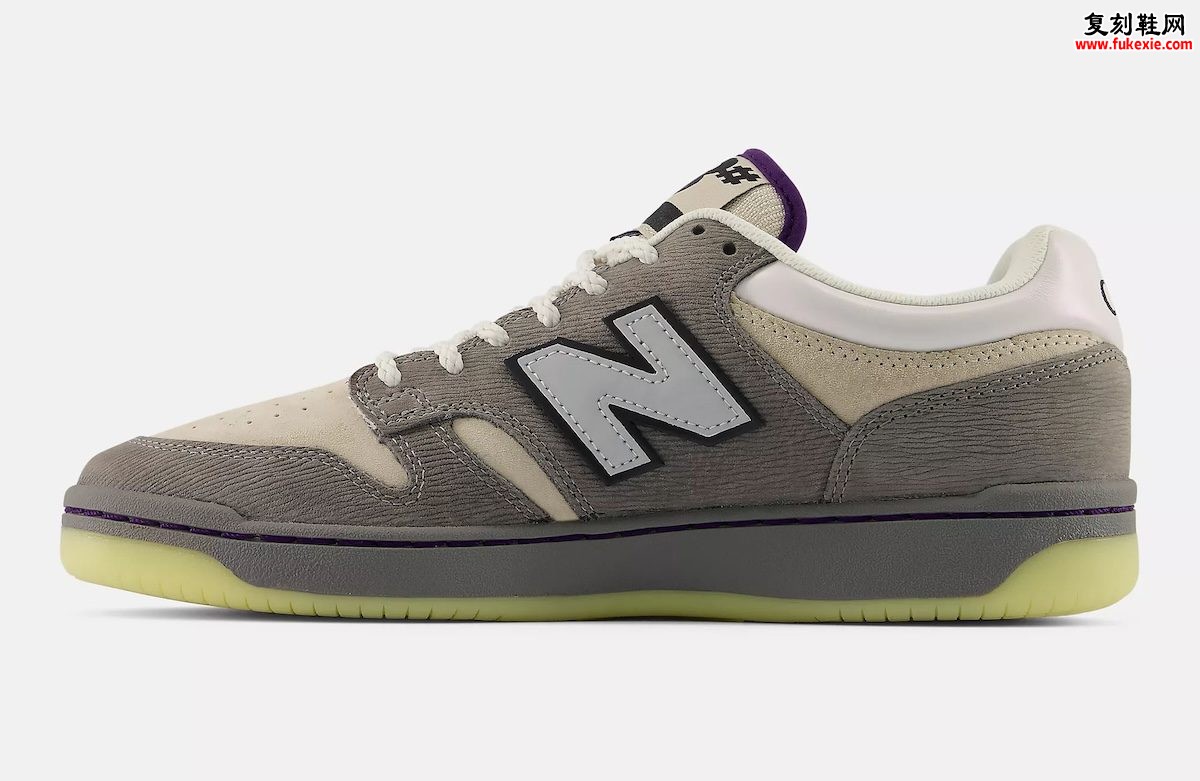Civil x New Balance Numeric 480蛤蜊灵感滑板鞋灰紫麂皮珍珠细节