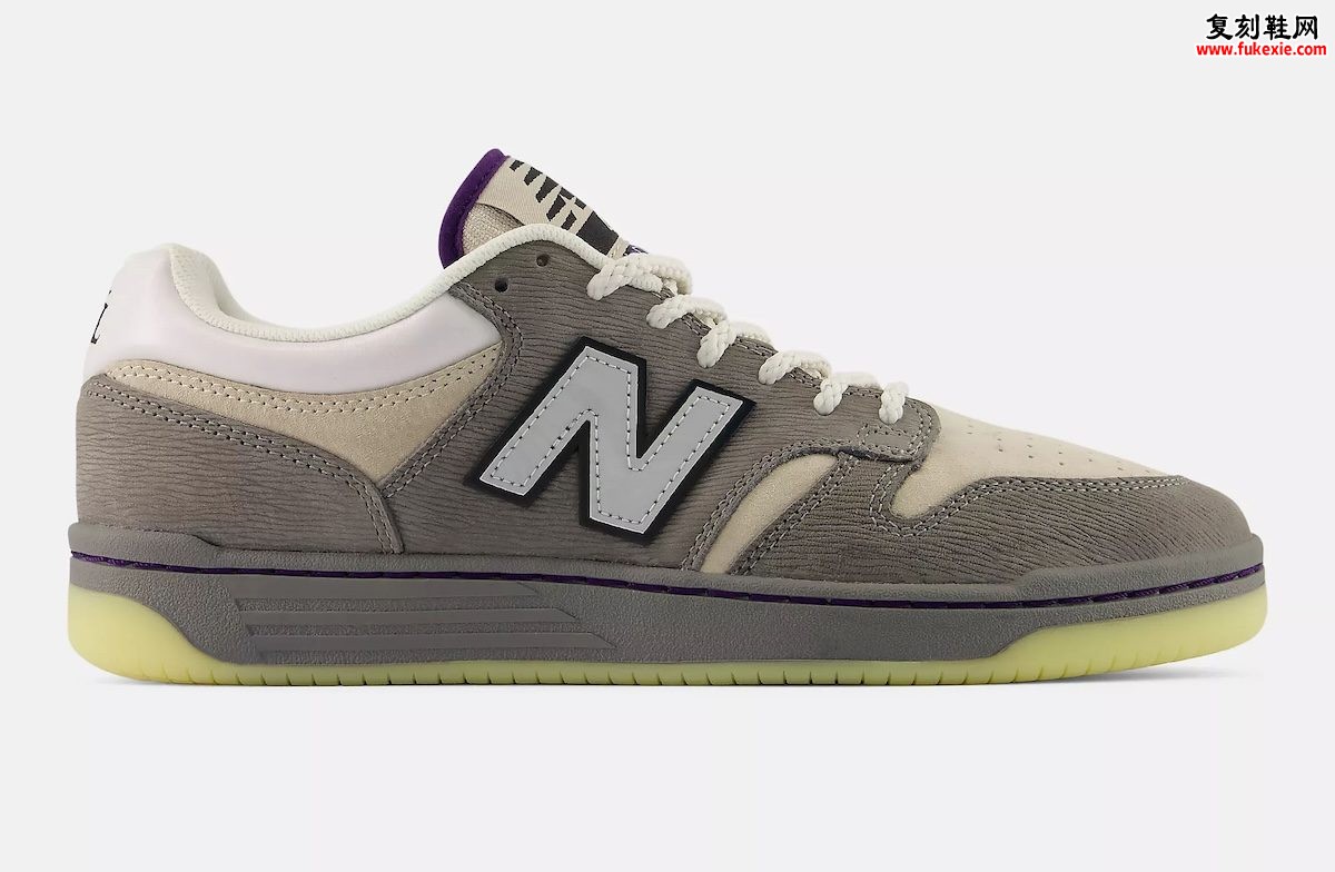 Civil x New Balance Numeric 480蛤蜊灵感滑板鞋灰紫麂皮珍珠细节