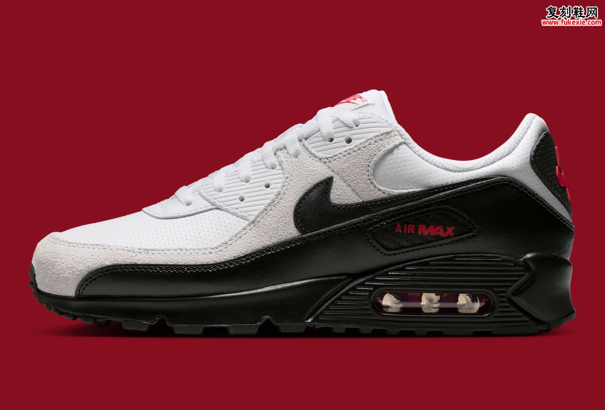 Nike Air Max 90“白/黑”2026夏季发售,做旧麂皮挡泥板搭配红色细节点缀经典轮廓