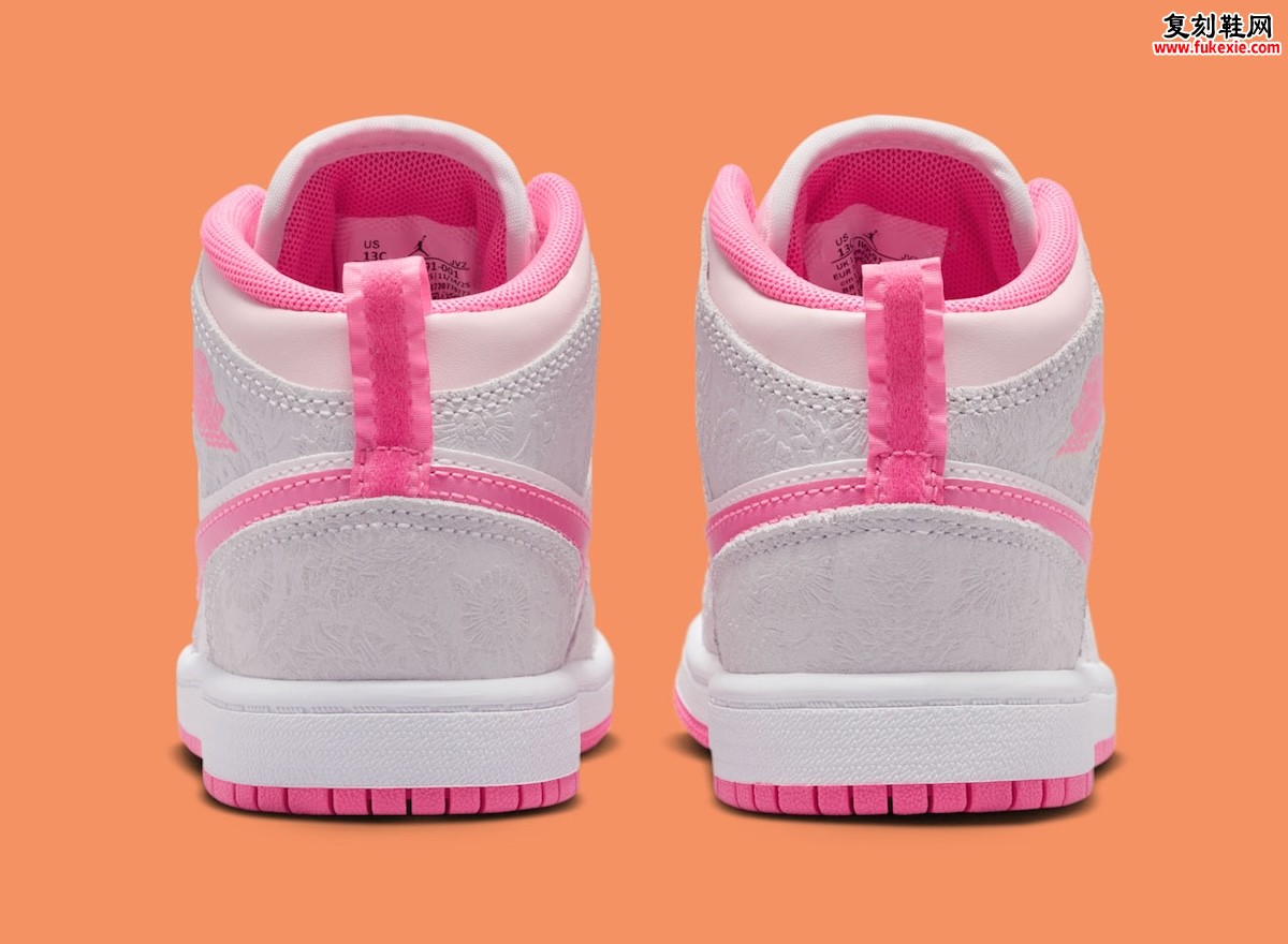 Air Jordan 1 Mid GS “Pink Bloom”‘粉绽’ 以浮雕花瓣与可拆花饰装点少年时光