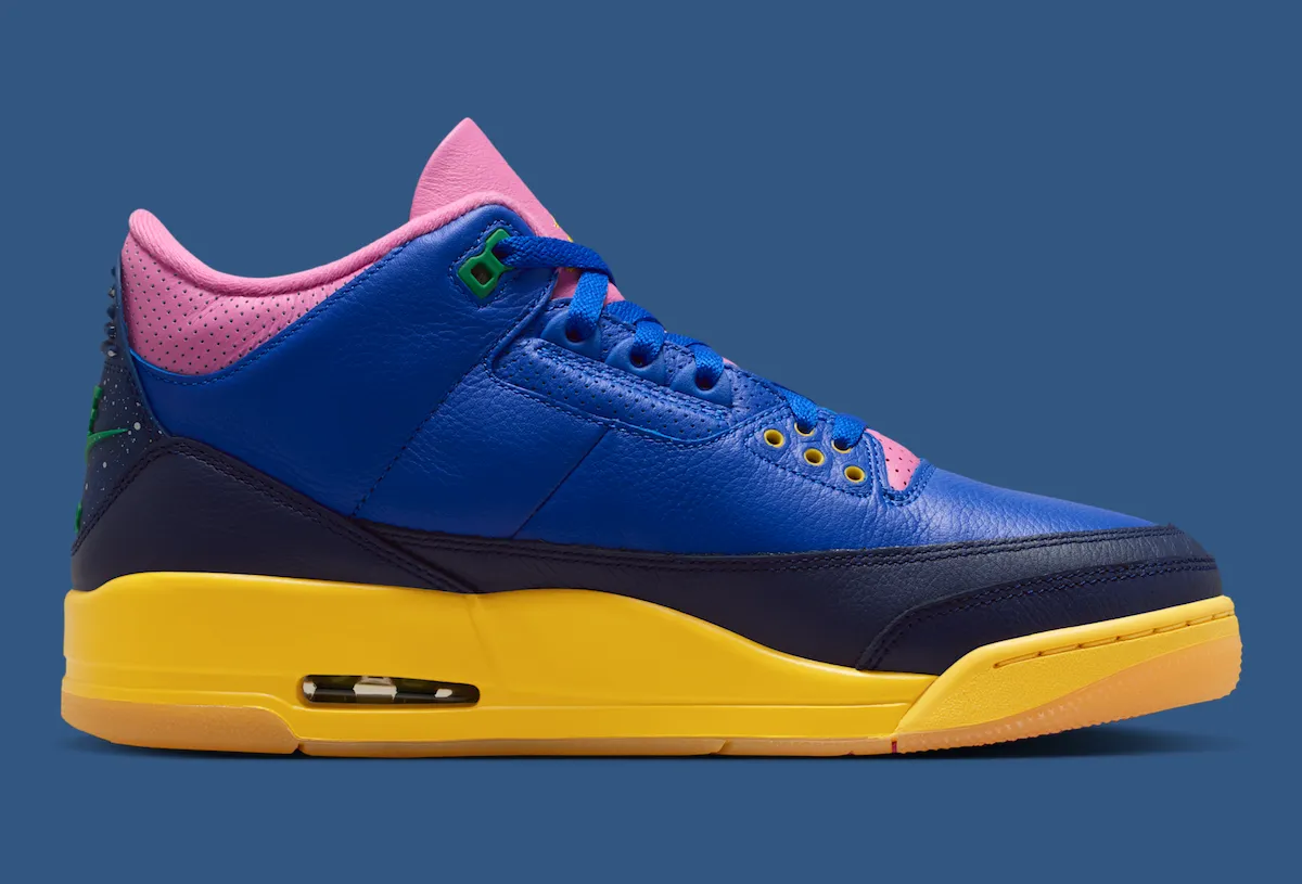 Air Jordan 3 Brazil蓝黄粉三色拼接5月16日SNKRS发售，mini Swoosh首现AJ3致敬桑巴军团客场球衣