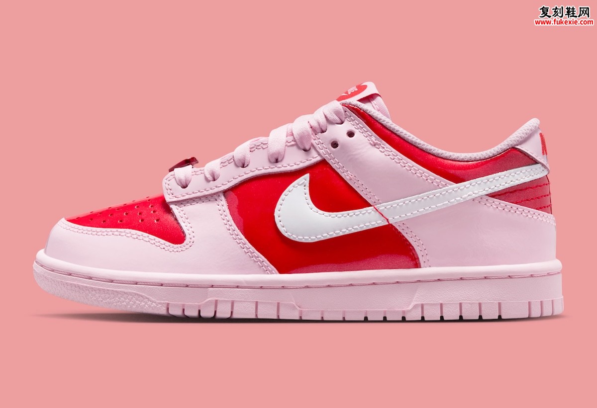 Nike Dunk Low GS “Valentine’s Day”2026年春季情人节配色 以大胆粉红皮革与漆皮碰撞重塑节日美学