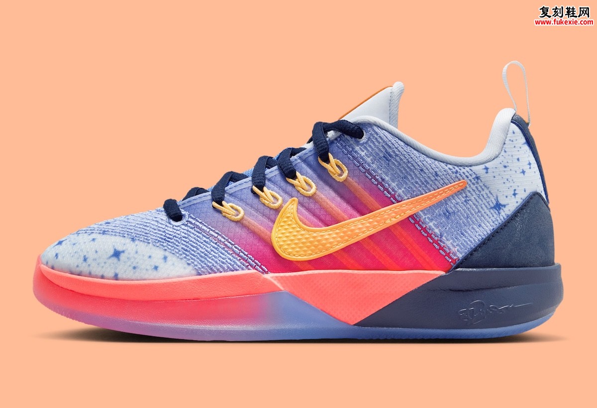 Nike Sabrina 3大童专属配色Welcome to Miami燃情登场，霓虹蓝粉渐变融合南海岸日落美学