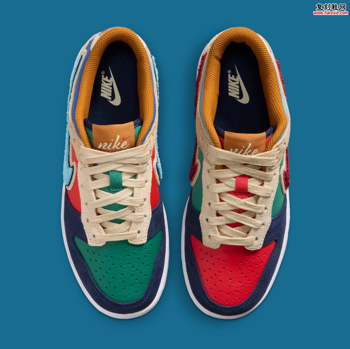 Nike Dunk Low GS Midnight Navy Green Noise 绒面Swoosh 错位配色大童专属 2026 秋季发售
