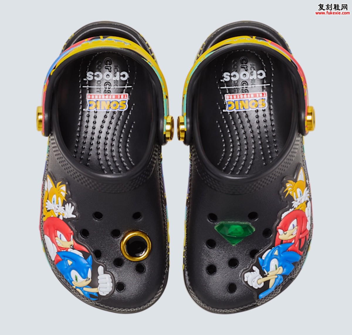 SEGA x Crocs 索尼克洞洞鞋发布，黑色鞋面角色印花，全尺码家庭款，5月19日发售