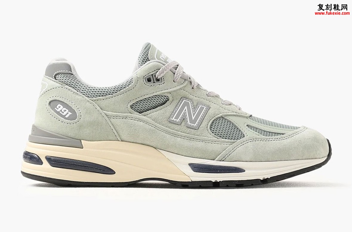 全新英产New Balance 991v2 Sea Glass海玻璃绿麂皮复古跑鞋,柔软浅绿鞋面搭配灰色网眼插图2 全新英产New Balance 991v2 Sea Glass海玻璃绿麂皮复古跑鞋,柔软浅绿鞋面搭配灰色网眼
