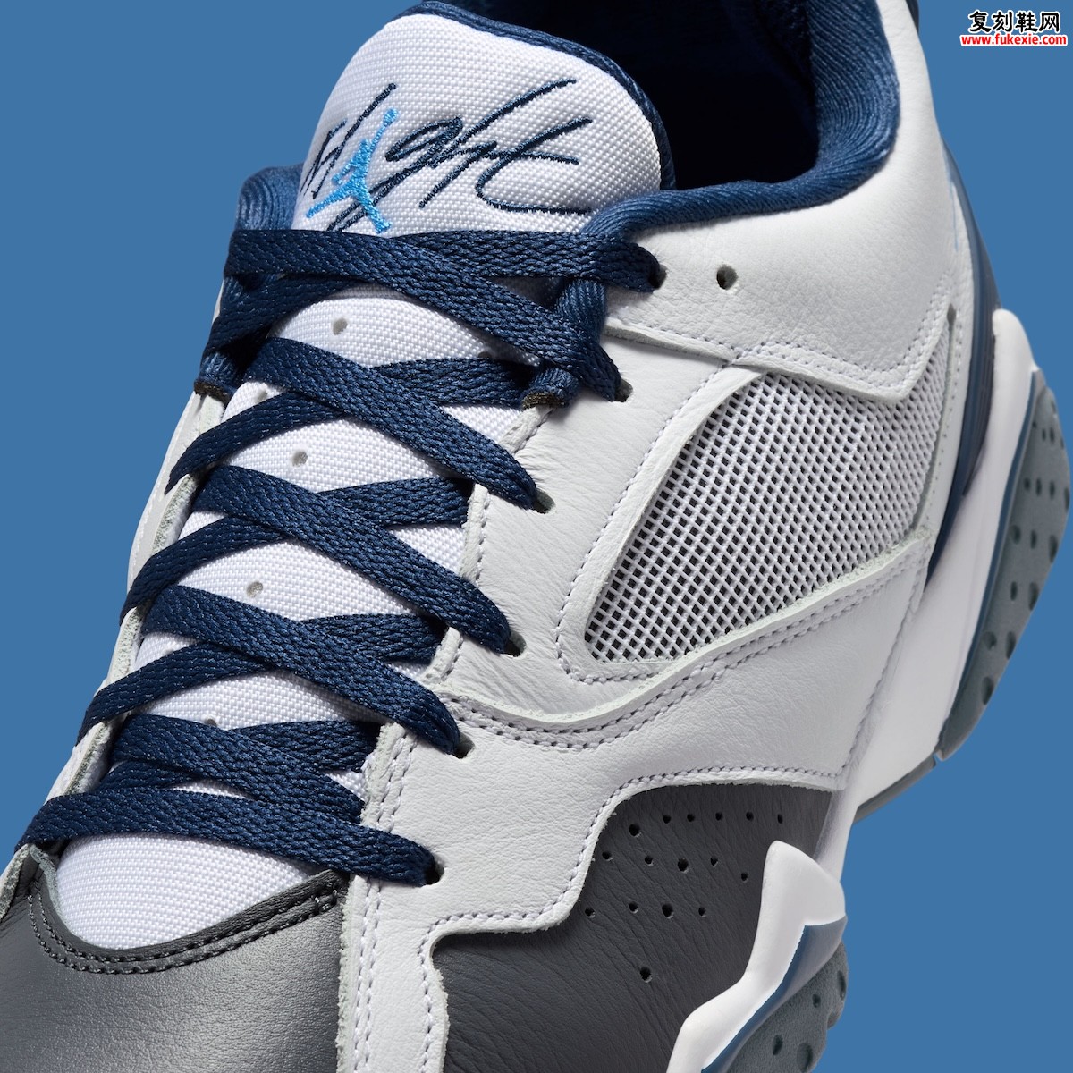 Jordan MVP 92 “Flint Grey” 乔丹MVP 92弗林特灰配色清爽登场，纯白皮革包裹燧石灰海军蓝细节致敬经典