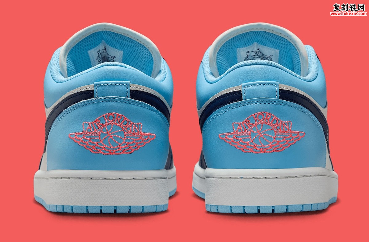 Air Jordan 1 Low Blue Chill夏日清新配色登场：白蓝撞色搭配荧光红标引爆秋日穿搭热潮