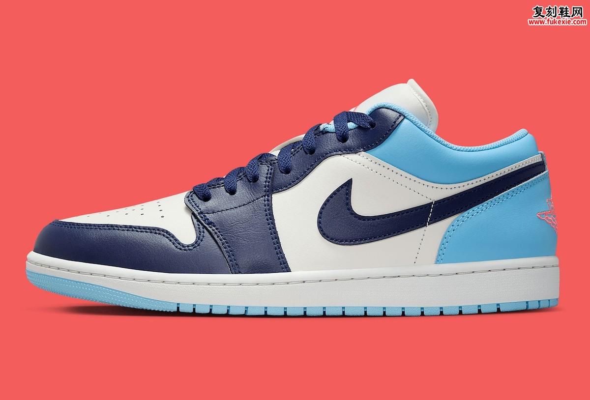 Air Jordan 1 Low Blue Chill夏日清新配色登场：白蓝撞色搭配荧光红标引爆秋日穿搭热潮