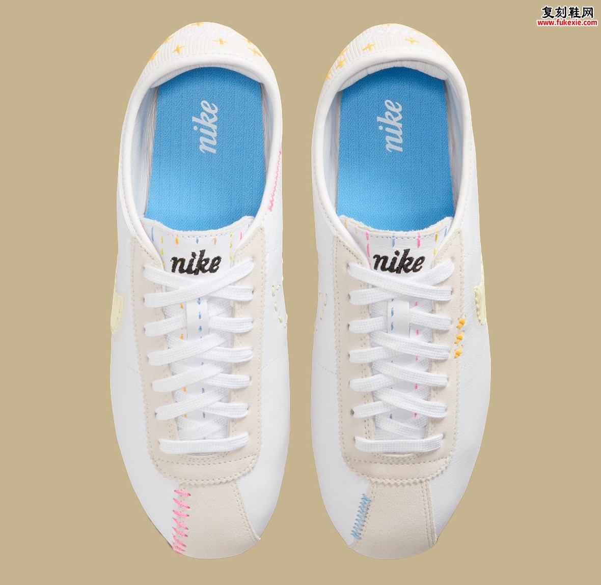 耐克2026春季推出Cortez皮革“白/椰奶”配色：以外露缝线与绳绣Swoosh精修经典廓形